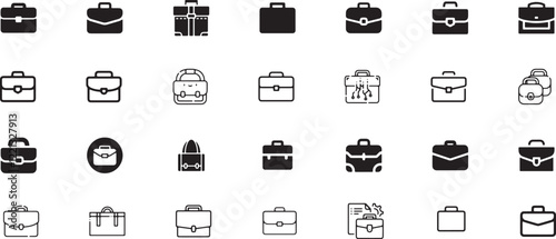 Brifcase icon set, briefcase, business, bag, office, work, illustration, design, vector, background, isolated, professional, case, baggage, suitcase, job, document, icon, finance, black, portfolio.