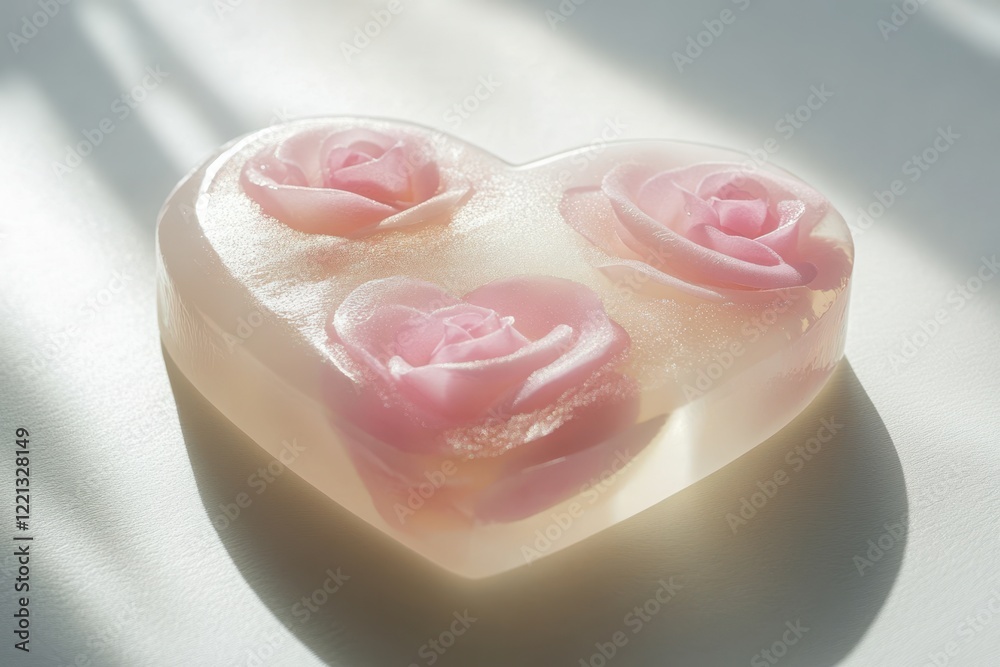 Heart-shaped soap adorned with three beautiful roses, perfect for Valentine's Day gifts. Heart-shaped soap adorned with three beautiful roses, perfect for Valentine's Day gifts.