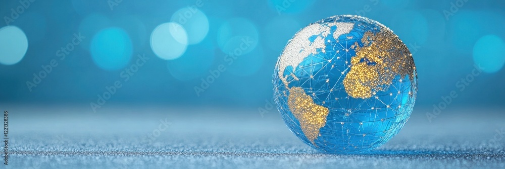 A decorative globe featuring golden continents rests on a soft blue surface, symbolizing unity A decorative globe featuring golden continents rests on a soft blue surface, symbolizing unity