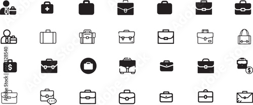 Brifcase icon set, briefcase, business, bag, office, work, illustration, design, vector, background, isolated, professional, case, baggage, suitcase, job, document, icon, finance, black, portfolio.