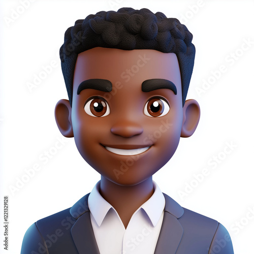 A professional 3D cartoon avatar of a young African-American male customer service representative