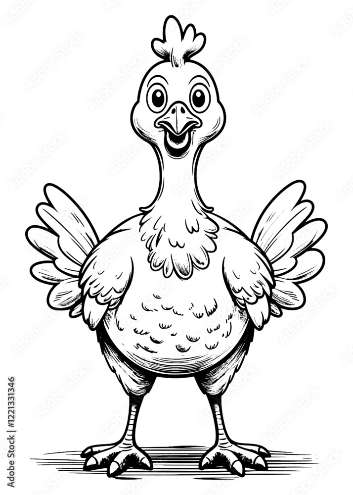 Fototapeta premium hen outline illustration, isolated on white background, top view.Farm Chicken Art.Minimalist Chicken Outline Design Illustration.