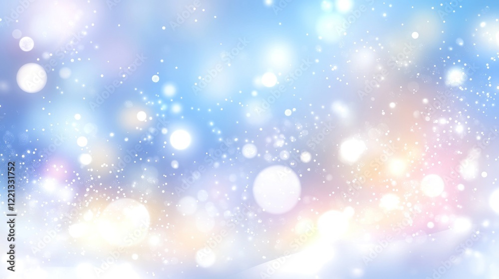 Obraz premium Blurry colorful lights sparkle against a cool blue backdrop, enhancing a festive winter vibe