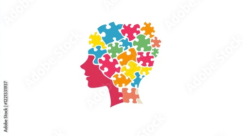 Wallpaper Mural A colorful silhouette of a woman filled with vibrant puzzle pieces, symbolizing diversity and identity Torontodigital.ca