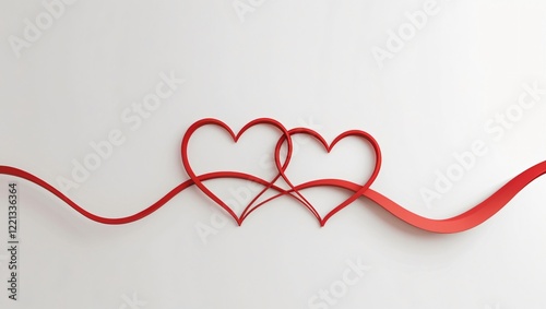 Minimalist Heart Line Art on White Background, Romantic Digital Illustration, Generative AI.