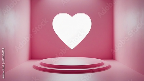 Minimalist Heart Cutout with Pink Platform on Soft Pink Background, Valentines Day Digital Art, Generative AI.