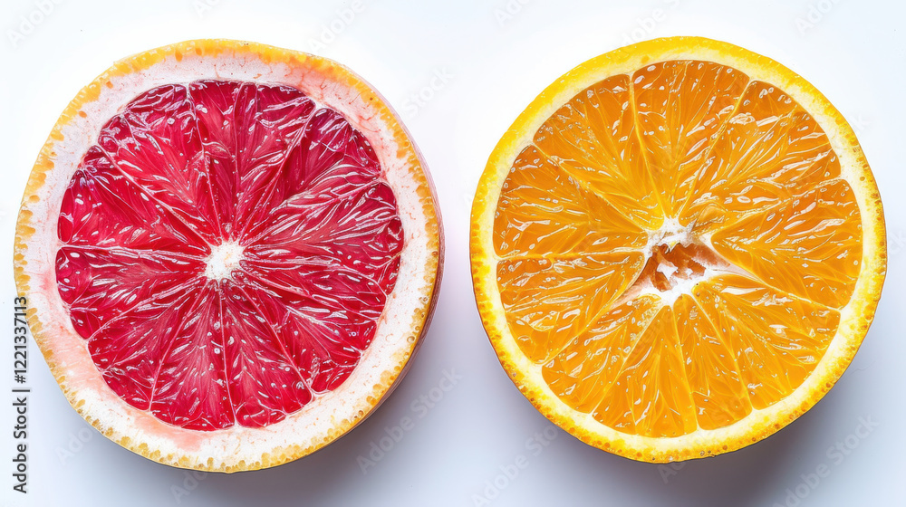 Fresh citrus slices showcasing vibrant colors with pink grapefruit and orange halves. juicy textures and bright hues create appealing visual for food lovers and health enthusiasts Fresh citrus slices showcasing vibrant colors with pink grapefruit and orange halves. juicy textures and bright hues create appealing visual for food lovers and health enthusiasts