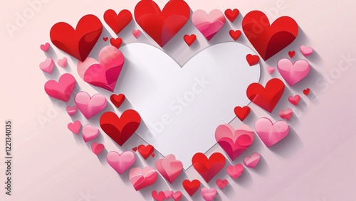 Symmetrical Heart-Decorated Illustration with White Space and Soft Gradient for Valentines Day Card, Generative AI.
