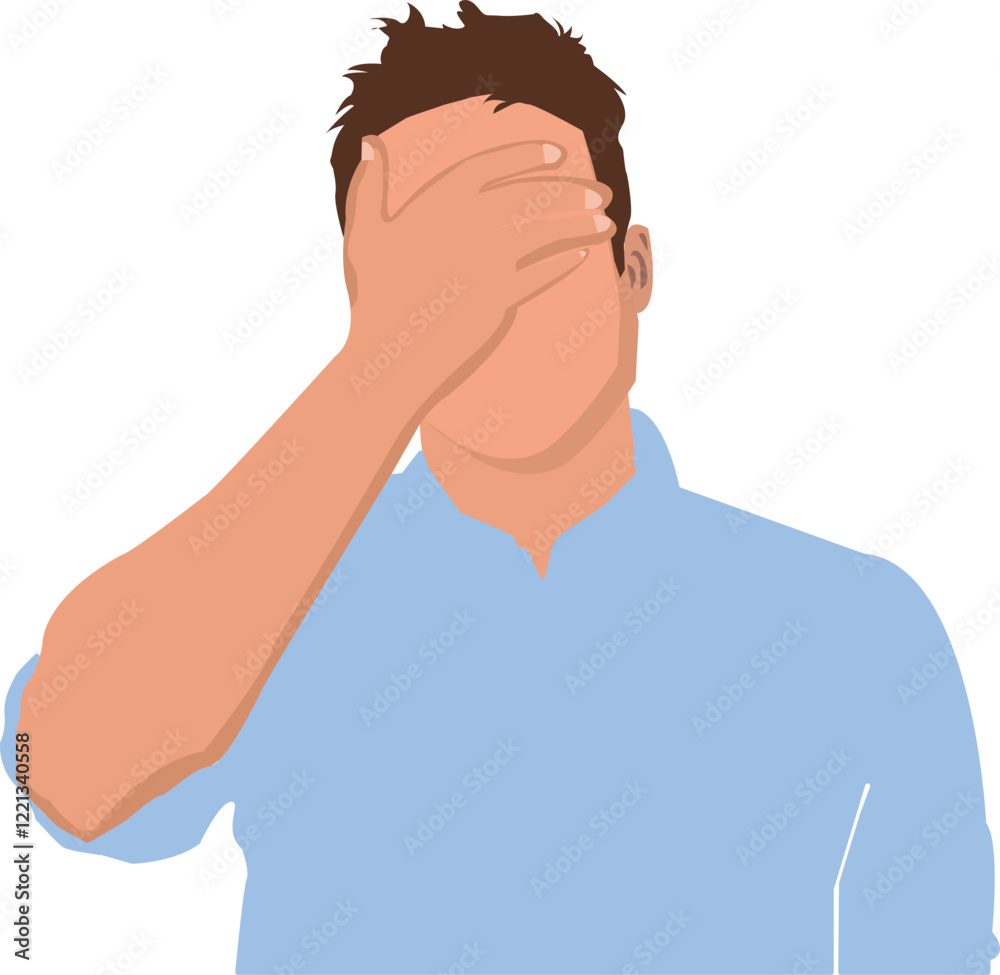 Man's hands on his face illustration drawing Man's hands on his face illustration drawing