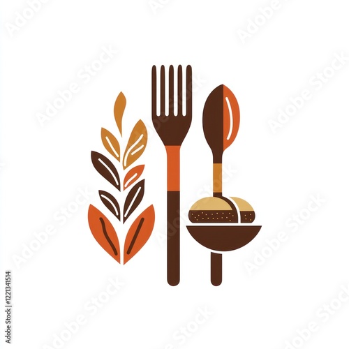 Abstract food icon with fork, spoon and bread, suitable for restaurant logo or menu design photo