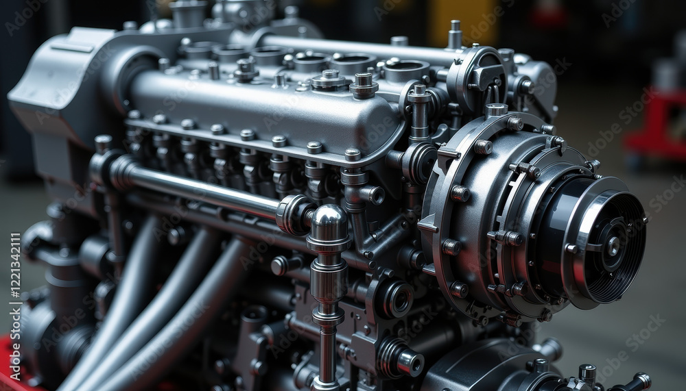 Detailed shot of a sophisticated internal combustion engine highlighting essential components and technology utilized in automotive performance. Detailed shot of a sophisticated internal combustion engine highlighting essential components and technology utilized in automotive performance.
