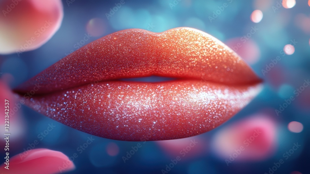 Sparkling Lips Against a Soft Floral Background with Bokeh Effect Sparkling Lips Against a Soft Floral Background with Bokeh Effect