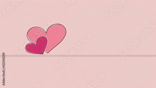 Minimalist Pink Heart Illustration with Overlapping Shapes, Generative AI.
