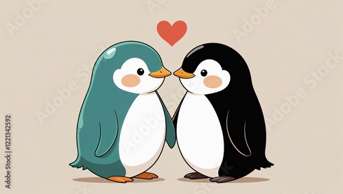 Cute Cartoon Penguins with Affectionate Heart Symbol, Valentines Day, Generative AI.