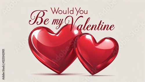 Glossy Red Hearts with Would You BE MY Valentine Text, Generative AI.