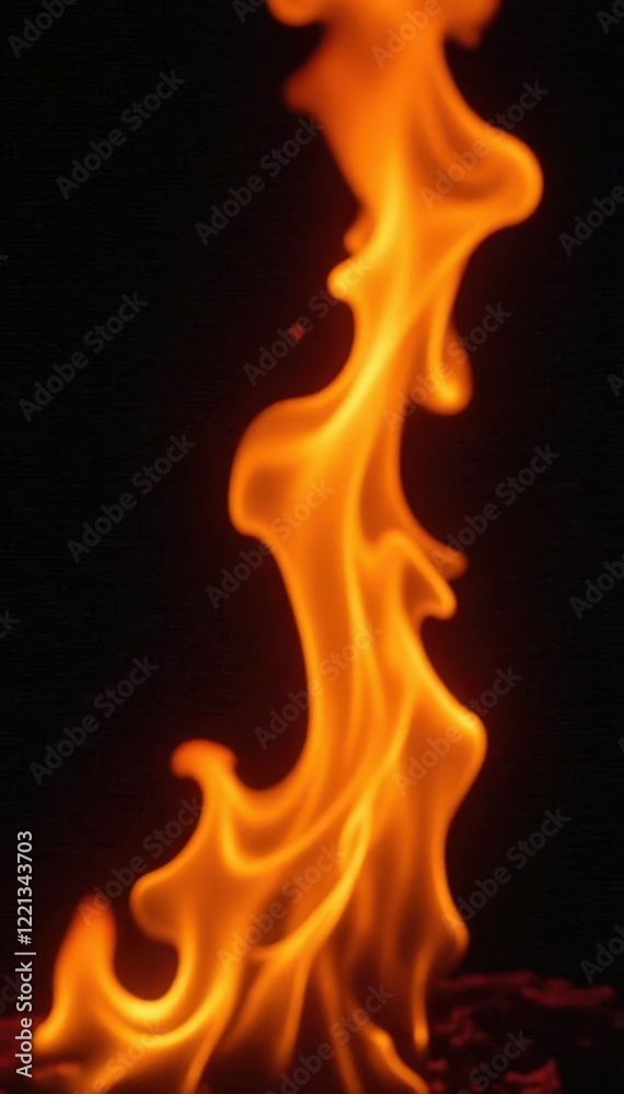 Fiery orange and yellow flames dance against a stark black backdrop , warmth, inferno, element Fiery orange and yellow flames dance against a stark black backdrop , warmth, inferno, element