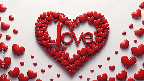 Valentines Day Digital Illustration of Heart-Shaped Design with Love Text, Generative AI.