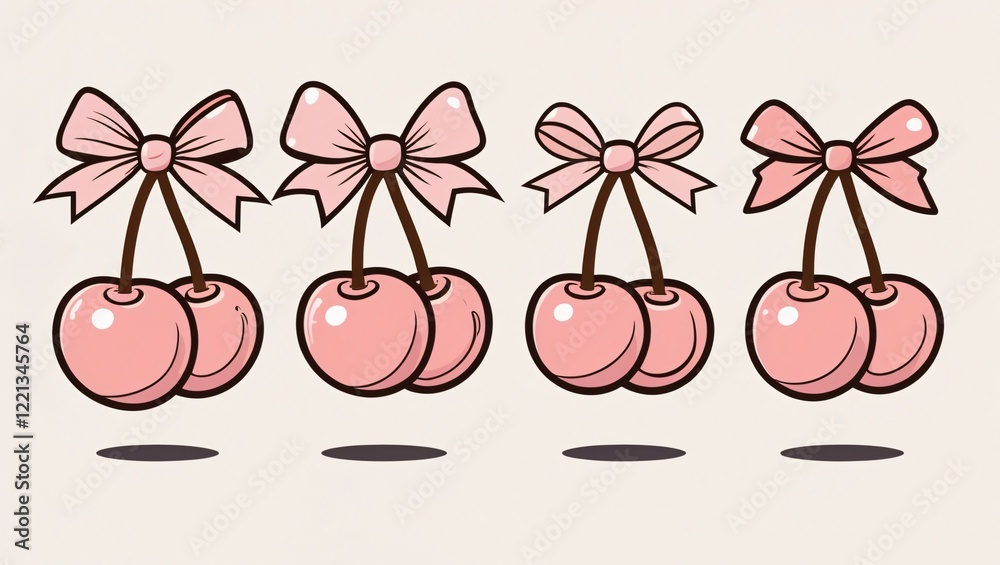 Stylized Valentines Day Cherries with Bows, Cartoonish and Playful, Generative AI. Stylized Valentines Day Cherries with Bows, Cartoonish and Playful, Generative AI.
