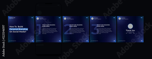 Business carousel post template for advertising, Set of carousel post for Instagram and LinkedIn, Editable social media carousel layout, template eps 10.
