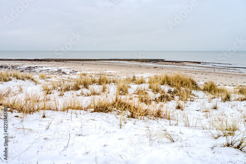 Fototapeta Naklejka Na Ścianę i Meble -  The snowy beach near Hornbæk in winter