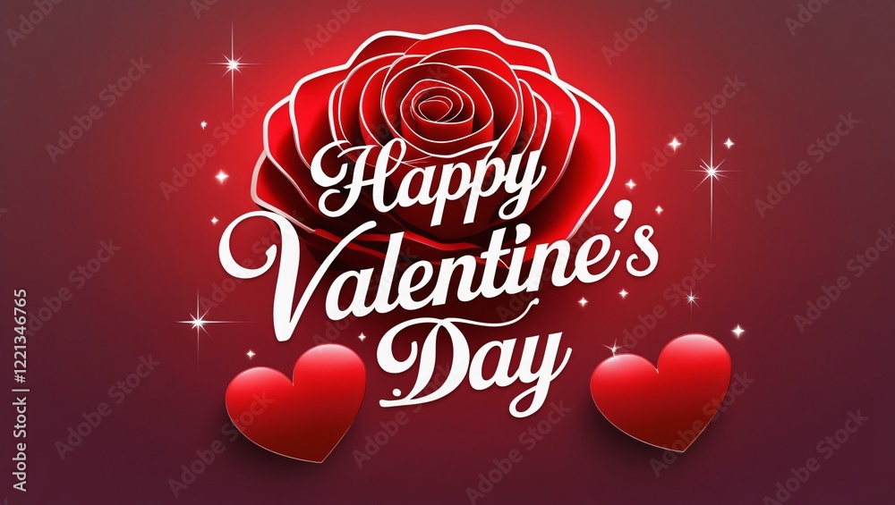 Romantic Valentines Day Digital Graphic with Red Rose and Sparkles, Generative AI. Romantic Valentines Day Digital Graphic with Red Rose and Sparkles, Generative AI.