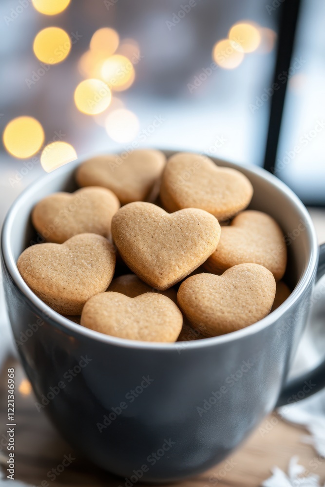 A cup filled with heart-shaped cookies, perfect for celebrating love on Valentine's Day.