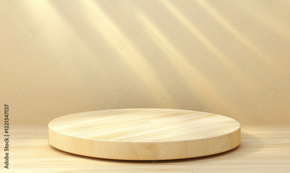 Minimalist wooden display platform with soft lighting, perfect for product showcasing or photography Minimalist wooden display platform with soft lighting, perfect for product showcasing or photography