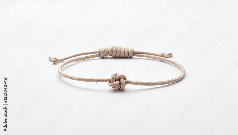 Minimalist knot bracelet on white backdrop, simplicity and elegance Minimalist knot bracelet on white backdrop, simplicity and elegance