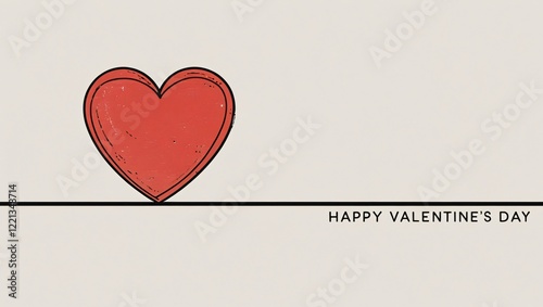 Minimalist Red Heart with Text Happy Valentines Day, Valentines Day 2025, generative ai.