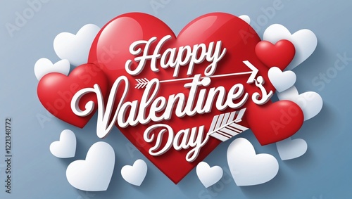 Digital Illustration with Layered Hearts and Text Happy Valentines Day, Valentines Day 2025, generative ai.