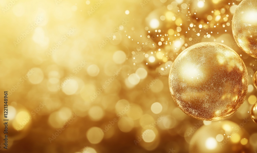 Golden Christmas Ornaments with Sparkling Bokeh Background, Festive Holiday Decor, Shimmering Lights and Glittering Effects Golden Christmas Ornaments with Sparkling Bokeh Background, Festive Holiday Decor, Shimmering Lights and Glittering Effects