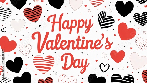 Digital Illustration with Layered Hearts and Text Happy Valentines Day, Valentines Day 2025, generative ai.