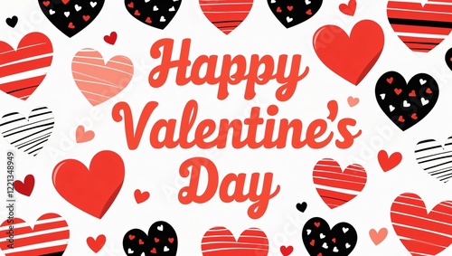 Digital Illustration with Layered Hearts and Text Happy Valentines Day, Valentines Day 2025, generative ai.