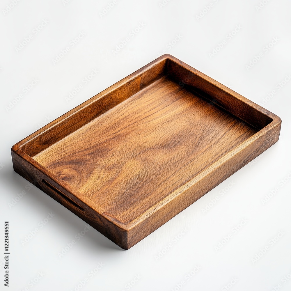 Empty wooden tray on white background. 3d illustration. Top view. Empty wooden tray on white background. 3d illustration. Top view.