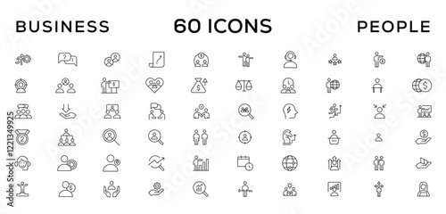 Business people line icons set. Teamwork, human resources, meeting, partnership, workgroup, success, leadership icon