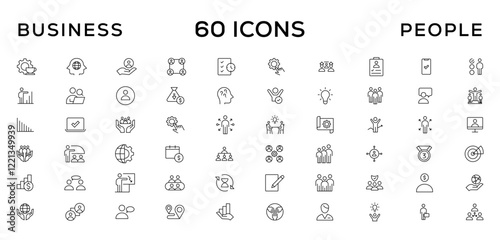 Business people line icons set. Teamwork, human resources, meeting, partnership, workgroup, success, leadership icon