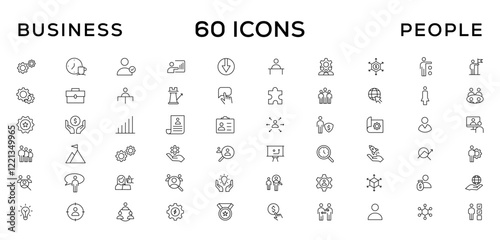 Business people line icons set. Teamwork, human resources, meeting, partnership, workgroup, success, leadership icon