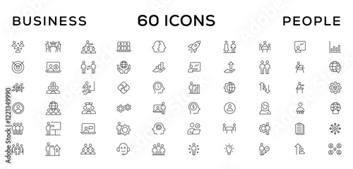 Business people line icons set. Teamwork, human resources, meeting, partnership, workgroup, success, leadership icon