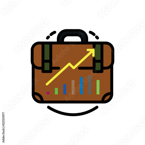 Simple and minimalist business icon, bag, chart