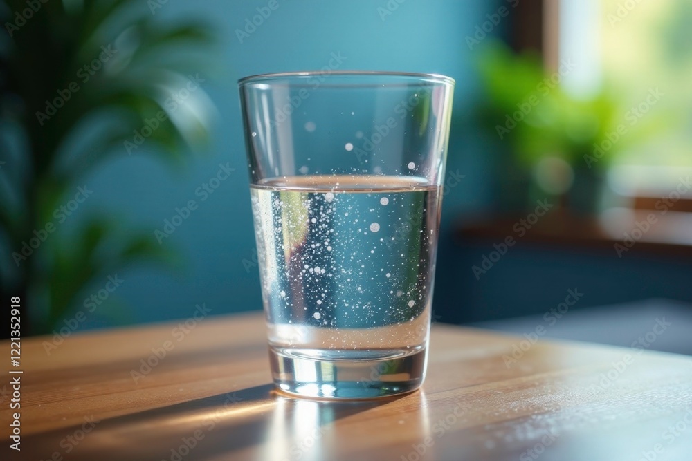 Glass filled with clear water on a table surface, water, clear Glass filled with clear water on a table surface, water, clear