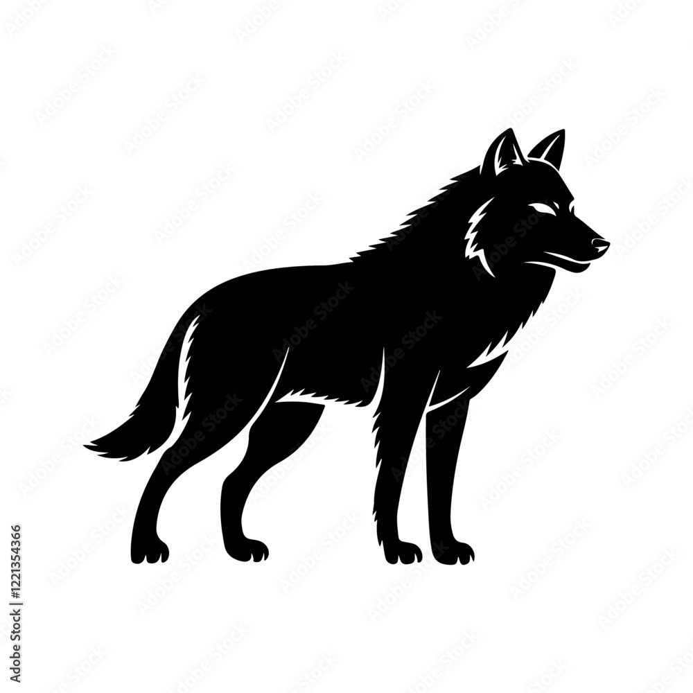 Fototapeta premium Elegant Wolf Silhouette – Bold Black Standing Wolf Art