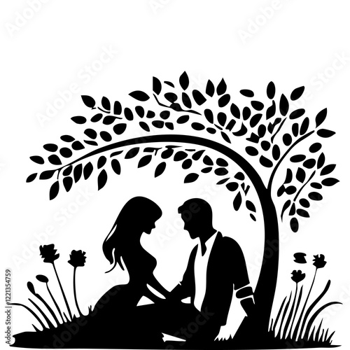 couple sitting beside the tree