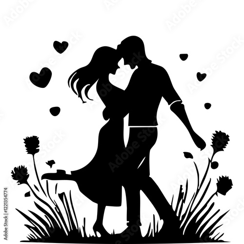 silhouette of a couple in love