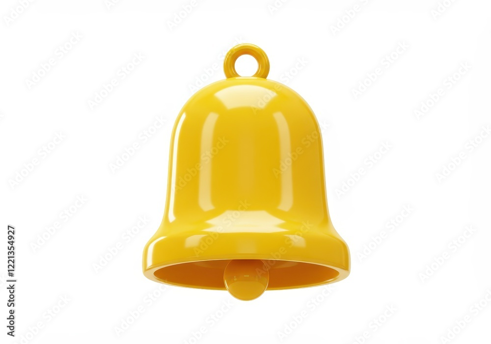 A 3D glossy yellow bell with a smooth surface, a round clapper inside and a small loop at the top for hanging isolated on white background A 3D glossy yellow bell with a smooth surface, a round clapper inside and a small loop at the top for hanging isolated on white background