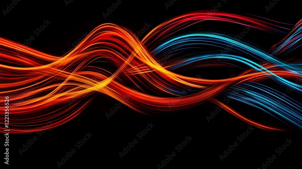 Fototapeta premium Abstract flowing lines with vibrant colors on black background, creating dynamic movement