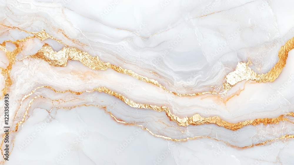 Fototapeta premium Luxurious Marble Effect Wallpaper, featuring white and gold veining, smooth finish, perfect for upscale environments, enhances sophistication and exudes timeless elegance.