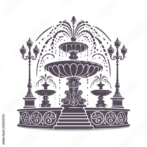 Fountain Silhouette Vector Illustration