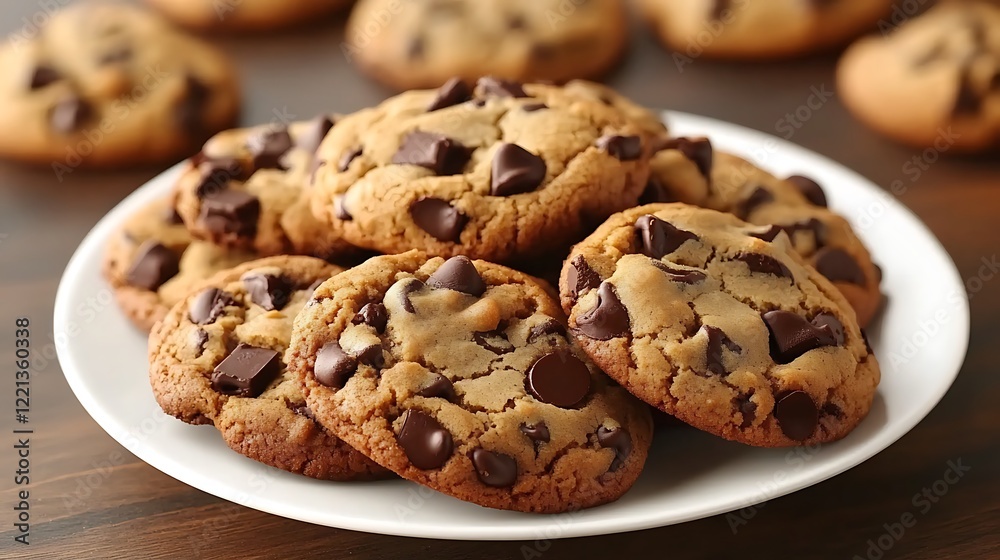A plate of freshly baked chocolate chip cookies A plate of freshly baked chocolate chip cookies