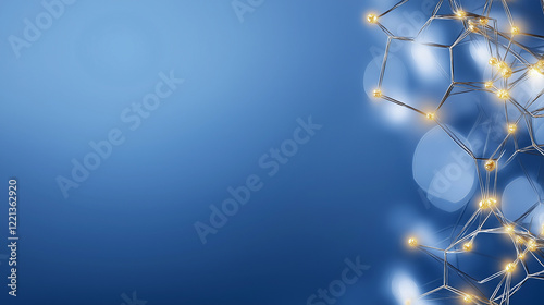 Blue background with a string of lights. Minimalistic background.