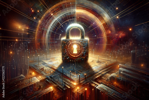 Encryption technology visualized as a complex digital lock